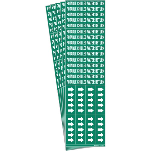 POTABLE Chilled Wtr Ret Pipe Marker Sty 3C Arrows WT on GN 3 per Card, 5 PK